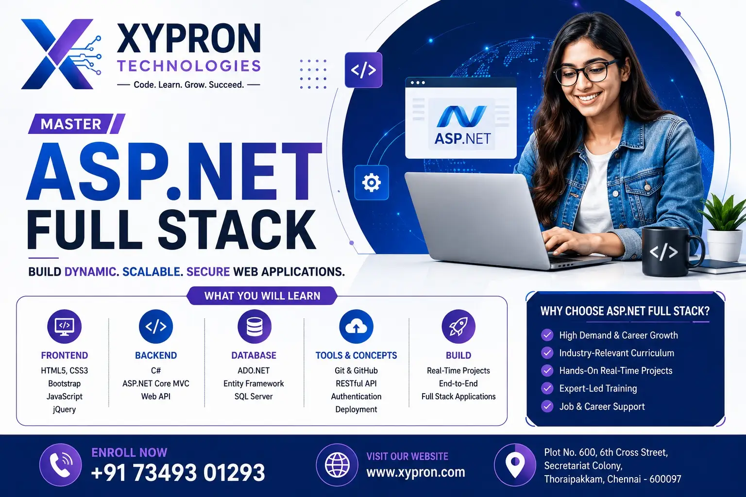 Xypron Technologies C# ASP.NET Core Full Stack course overview — curriculum, tools and placement support